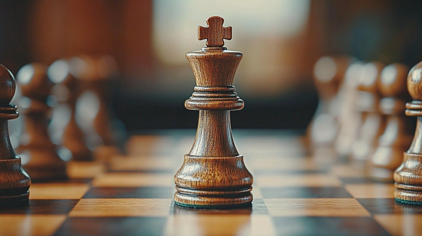 Close-up of a chess board mid-game